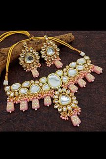Picture of Marvelous Light Pink Colored Designer Kundan Necklace Set