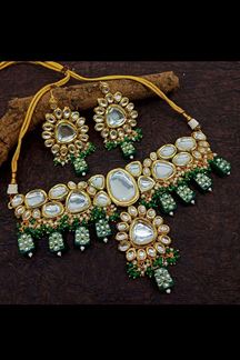 Picture of Exuberant Green Colored Designer Kundan Necklace Set