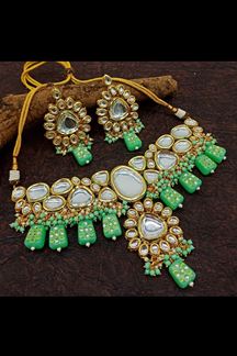 Picture of Charming Mint Colored Designer Kundan Necklace Set