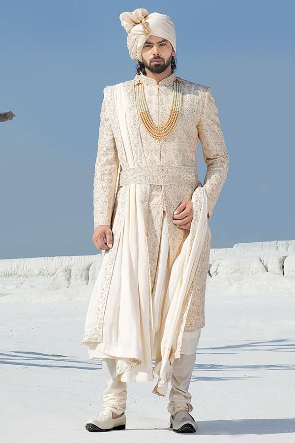 Picture of Attractive Off-White Colored Designer Sherwani