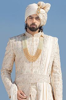 Picture of Attractive Off-White Colored Designer Sherwani