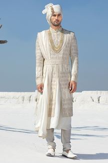 Picture of Stylish Cream Colored Designer Sherwani