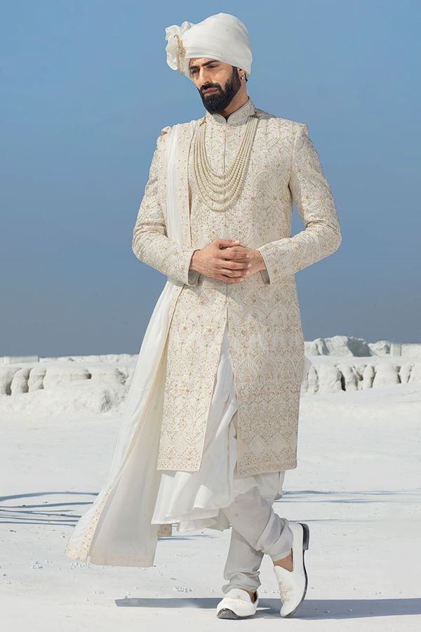 Picture of Elegant Cream Colored Designer Sherwani