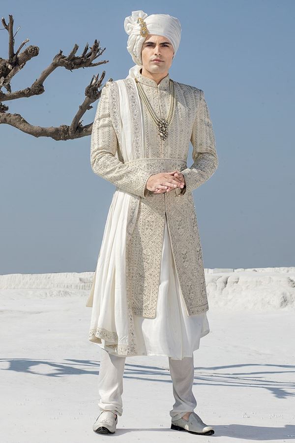 Picture of Fancy Stone Grey Colored Designer Sherwani