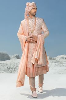 Picture of Fashionable Peach Colored Designer Sherwani