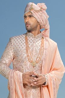 Picture of Fashionable Peach Colored Designer Sherwani