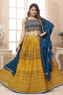 Picture of Lovely Blue and Yellow Colored Designer Lehenga Choli