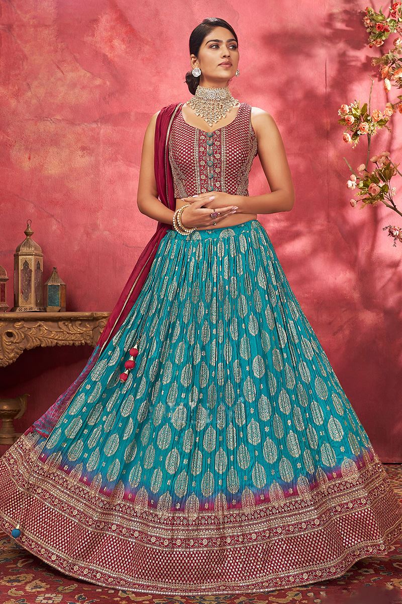 Pink And Blue Colour Anandam Odhni New Designer Festive Wear Fancy Silk  Lehenga Choli Collection 2368 - The Ethnic World