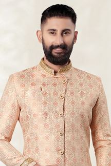 Picture of Charismatic Light Peach Colored Men's Designer Kurta and Pant Set