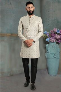 Picture of Spectacular Grey Colored Men's Designer Kurta and Pant Set