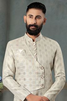 Picture of Spectacular Grey Colored Men's Designer Kurta and Pant Set