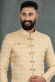 Picture of Royal Beige Colored Men's Designer Kurta and Pant Set