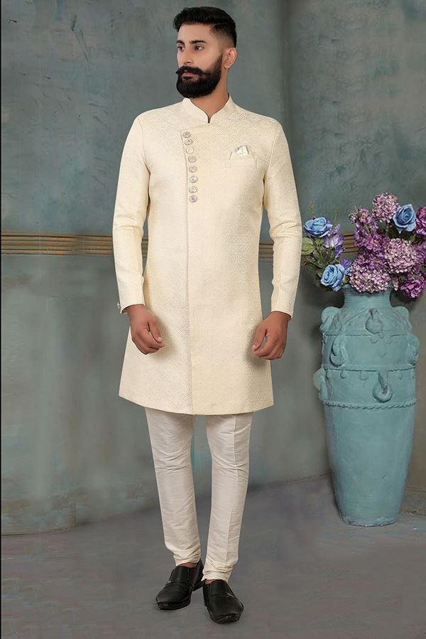 Picture of Amazing Cream Colored Men's Designer Kurta and Pant Set