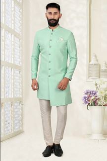 Picture of Impressive Ferozi Colored Men's Designer Kurta and Pant Set