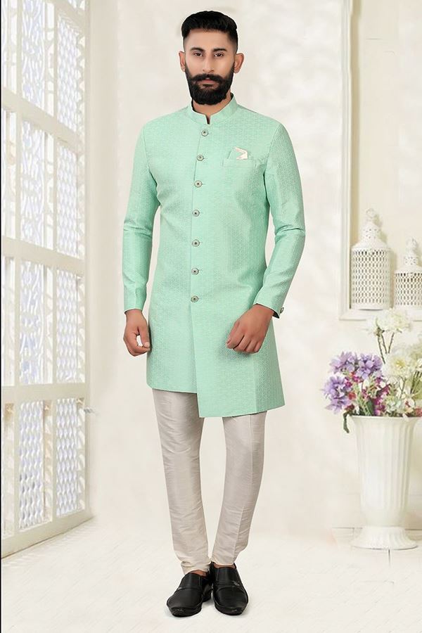 Picture of Impressive Ferozi Colored Men's Designer Kurta and Pant Set