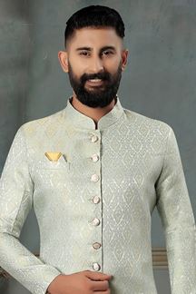 Picture of Delightful Green Colored Men's Designer Kurta and Pant Set