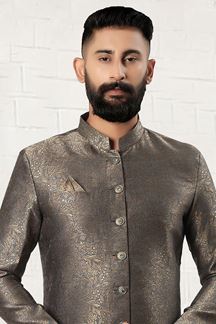 Picture of Artistic Dark Grey Colored Men's Designer Kurta and Pant Set