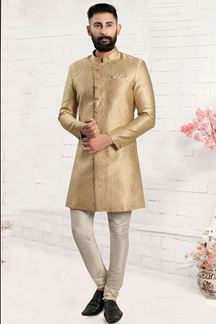 Picture of Enticing Chiku Colored Men's Designer Kurta and Pant Set