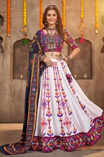 Picture of Irresistible White and Navy Blue Colored Designer Lehenga Choli