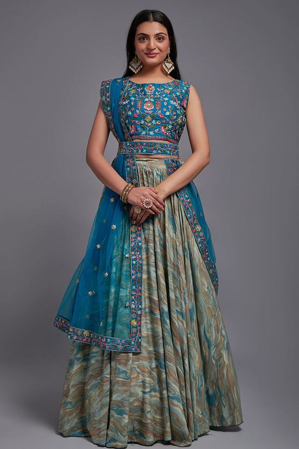Picture of Splendid Cerulean Blue Colored Designer Lehenga Choli