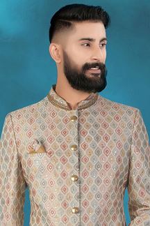 Picture of Stylish Brown and White Colored Men’s Designer Sherwani