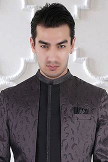 Picture of Dashing Grey and Black Colored Men’s Designer Sherwani and Pant Set