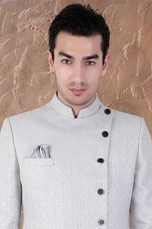 Picture of Marvelous Grey and Black Colored Men’s Designer Sherwani and Pant Set