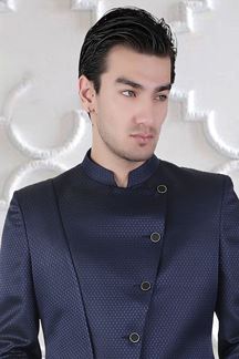 Picture of Aesthetic Navy Blue and Black Colored Men’s Designer Sherwani and Pant Set