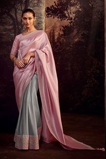 Picture of Impressive Grey and Pink Colored Designer Saree