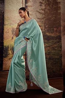 Picture of Astounding Sky Blue Colored Designer Saree
