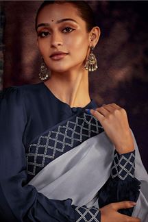 Picture of Glorious Grey and Navy Blue Colored Designer Saree