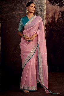 Picture of Awesome Light Pink Colored Designer Saree