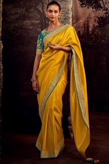Picture of Stylish Yellow Colored Designer Saree