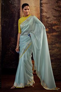 Picture of Flamboyant Sky Blue Colored Designer Saree