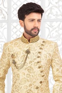 Picture of ExquisiteOff-White and Brown Colored Men’s Designer Indo-Western Sherwani