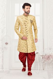 Picture of EnticingLight Golden and Maroon Colored Men’s Designer Indo-Western Sherwani