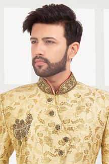 Picture of EnticingLight Golden and Maroon Colored Men’s Designer Indo-Western Sherwani