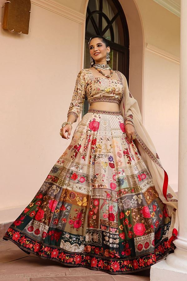 Picture of Smashing Cream Colored Designer Lehenga Choli