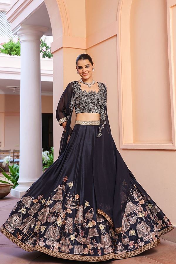 Picture of Bollywood Blue & Black Colored Designer Lehenga Choli