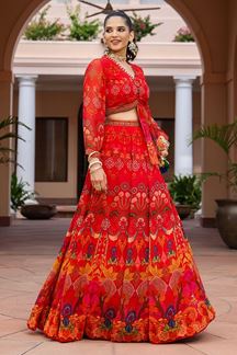 Picture of Awesome Red Colored Designer Lehenga with Western Pattern Blouse