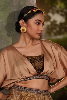 Picture of Surreal Rust Colored Designer Lehenga with Cowl Pattern Blouse