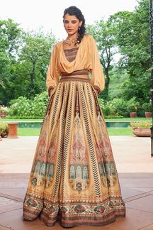 Picture of Pretty Beige Colored Designer Lehenga with Cowl Pattern Blouse