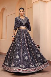 Picture of Divine Black Colored Designer Lehenga with Cowl Pattern Blouse