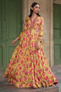 Picture of Amazing Red and Yellow Colored Designer Gown