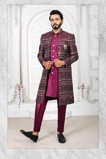 Picture of Attractive WineColored Men’s Designer Sherwani