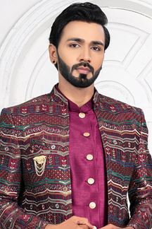 Picture of Attractive WineColored Men’s Designer Sherwani