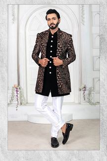 Picture of SpectacularBlack and White Colored Men’s Designer Sherwani