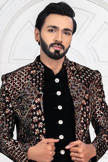 Picture of SpectacularBlack and White Colored Men’s Designer Sherwani