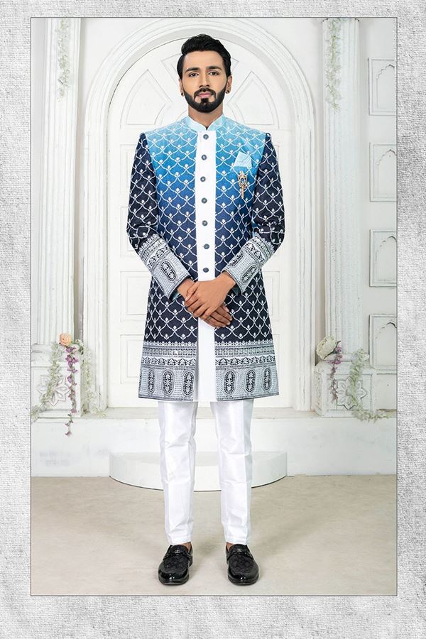 Picture of DelightfulWhite Colored Men’s Designer Sherwani