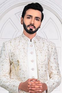 Picture of ArtisticLight Cream and White Colored Men’s Designer Sherwani